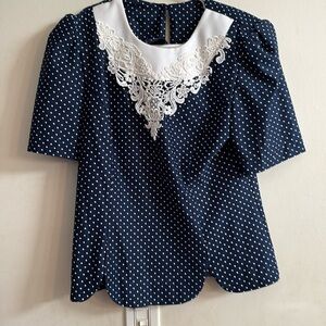 Vintage Whirlaway Sleeve Top Blouse Size 8P navy blue